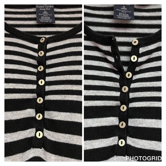 Faded Glory 1X striped half-button up sweater - Picture 8 of 8
